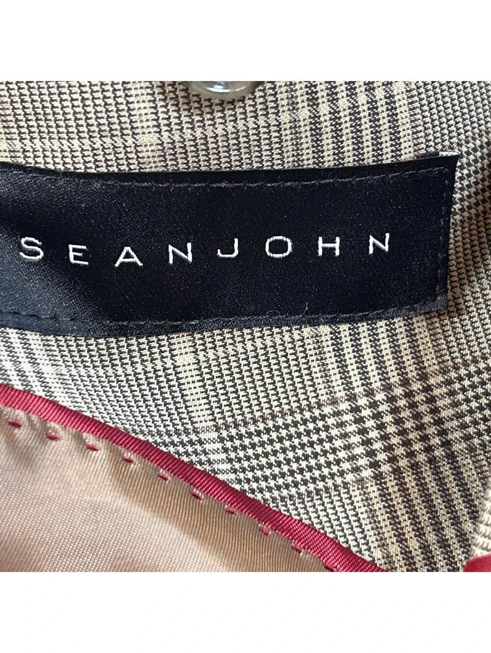 Sean John XL NWT Tan Prince of Wales Plaid Original Fit Elbow Patch Blazer